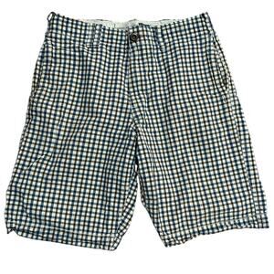 Y2K American Eagle Longer Length Shorts Mens 32x10 Blue Brown Plaid Preppy Indie